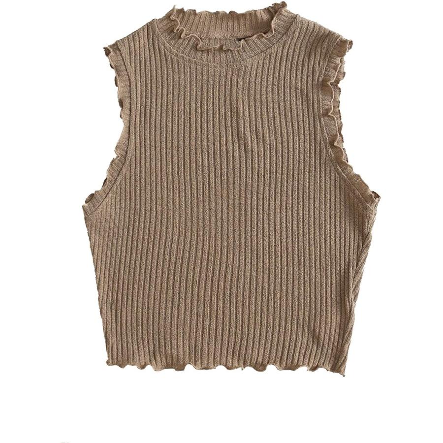 最高 Us クロップタンクトップ リブニット 無地 クルーネックtシャツ ノースリーブ レタストリム レディース Shein サイズ カラ X Large トップス