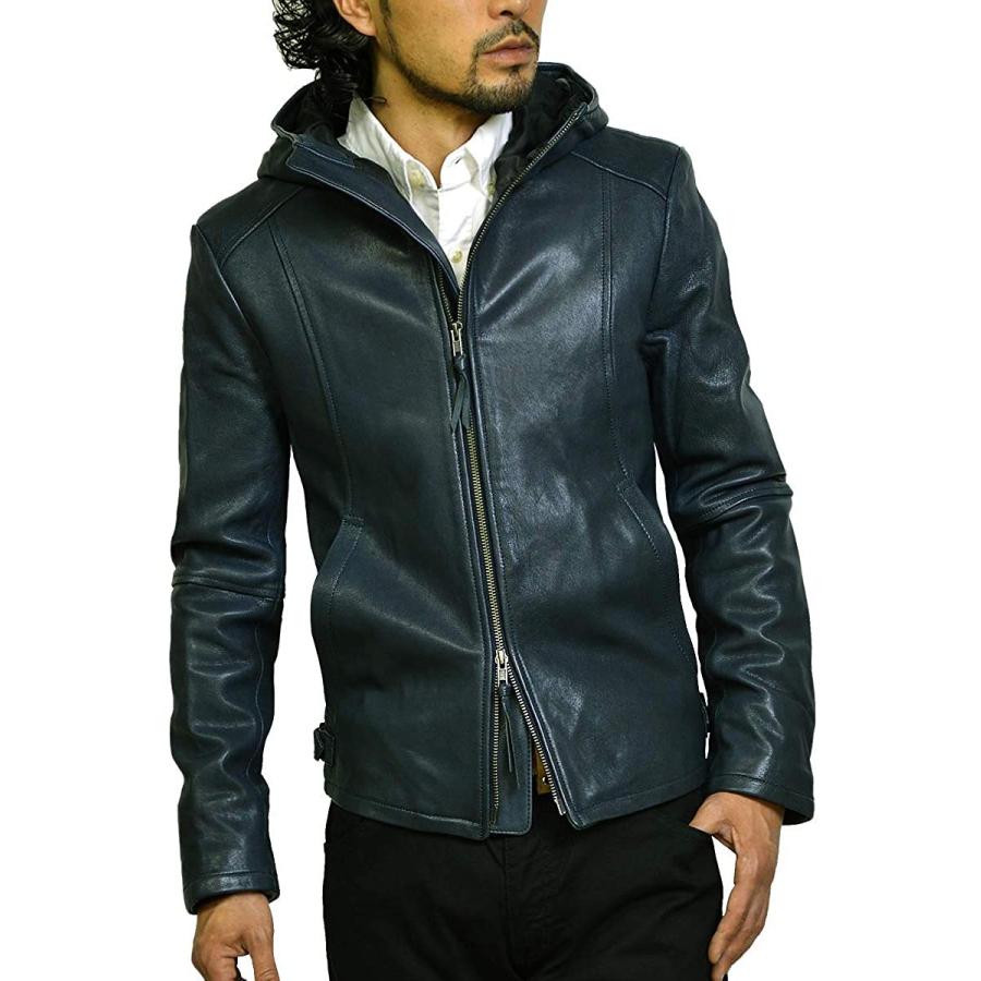 全商品オープニング価格 ハルフ Haruf U ネイビー シングルライダース フード付き バイク パーカー メンズ 革ジャン ライダースジャケット 本革 レザージャケット ジャケット Www Affaires Sociales Gouv Cg