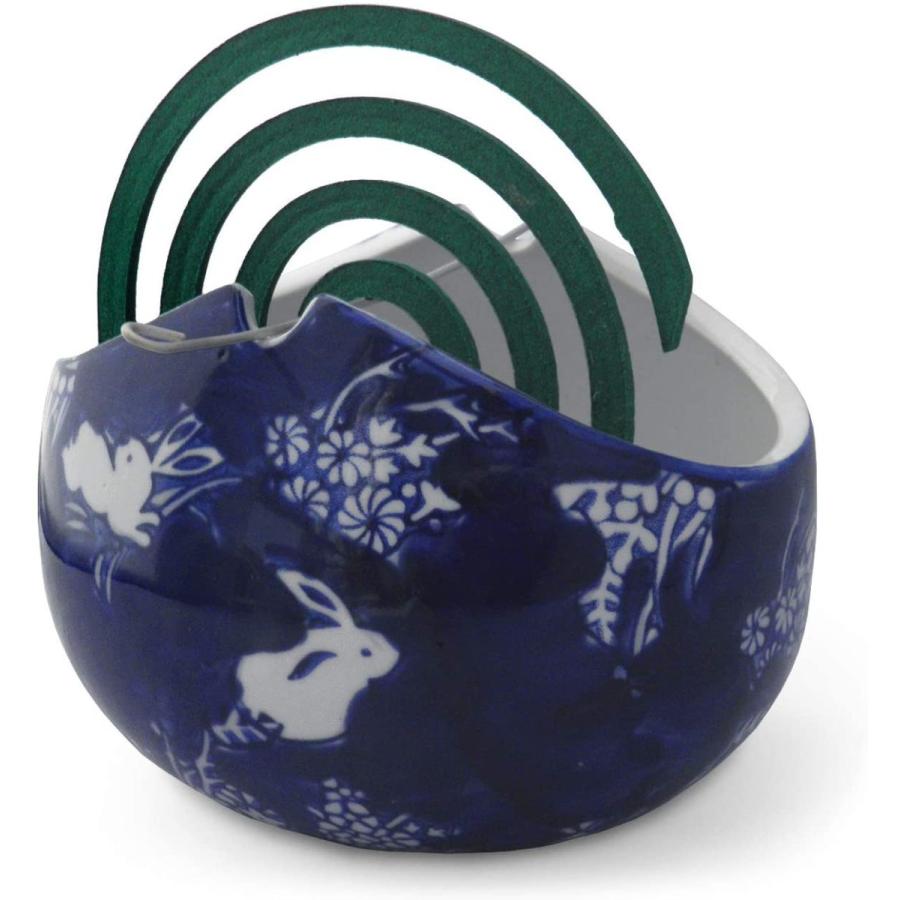 蚊やり 蚊遣り 蚊取り線香入れ 花瓶 花器 花活け 鉢カバー ウサギ柄 染付 陶器 良縁 縁結び 安産祈願 出世運 アジアンスタイルマオ オリジナル説