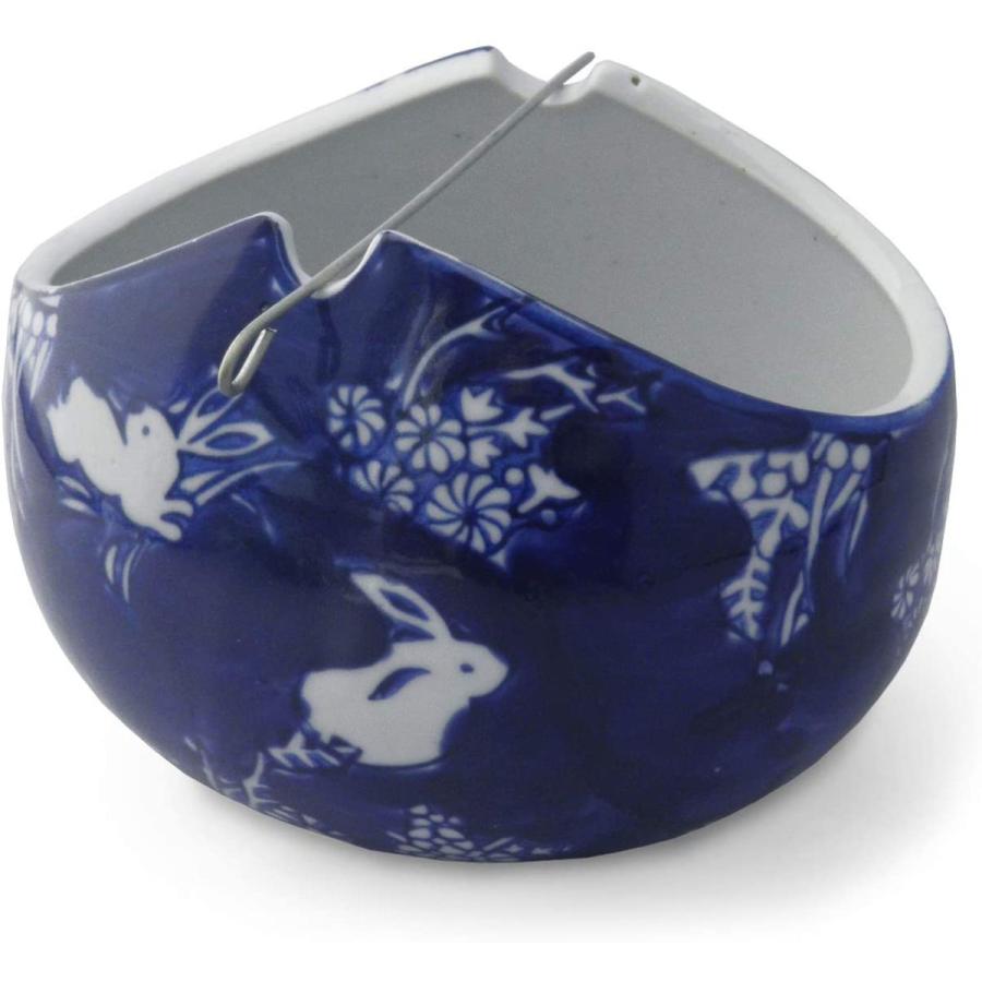 蚊やり 蚊遣り 蚊取り線香入れ 花瓶 花器 花活け 鉢カバー ウサギ柄 染付 陶器 良縁 縁結び 安産祈願 出世運 アジアンスタイルマオ オリジナル説