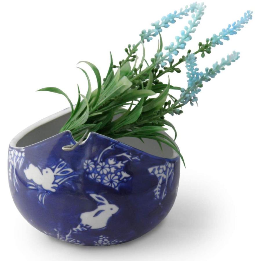 蚊やり 蚊遣り 蚊取り線香入れ 花瓶 花器 花活け 鉢カバー ウサギ柄 染付 陶器 良縁 縁結び 安産祈願 出世運 アジアンスタイルマオ オリジナル説