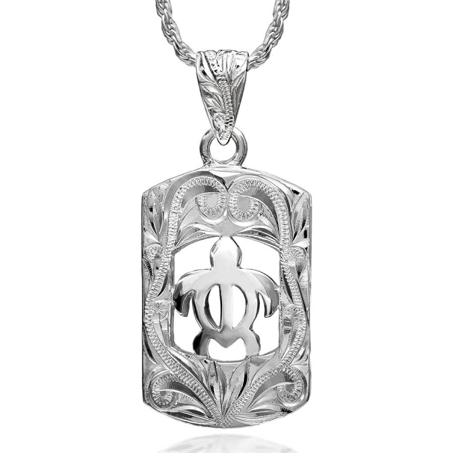 贈り物 プレート ホヌ 海亀 タグ型 亀 ハワイアンジュエリー レイラニ スクロール彫り ロープチェーン4 925 シルバー メンズ ネックレス ペンダント メンズアクセサリー