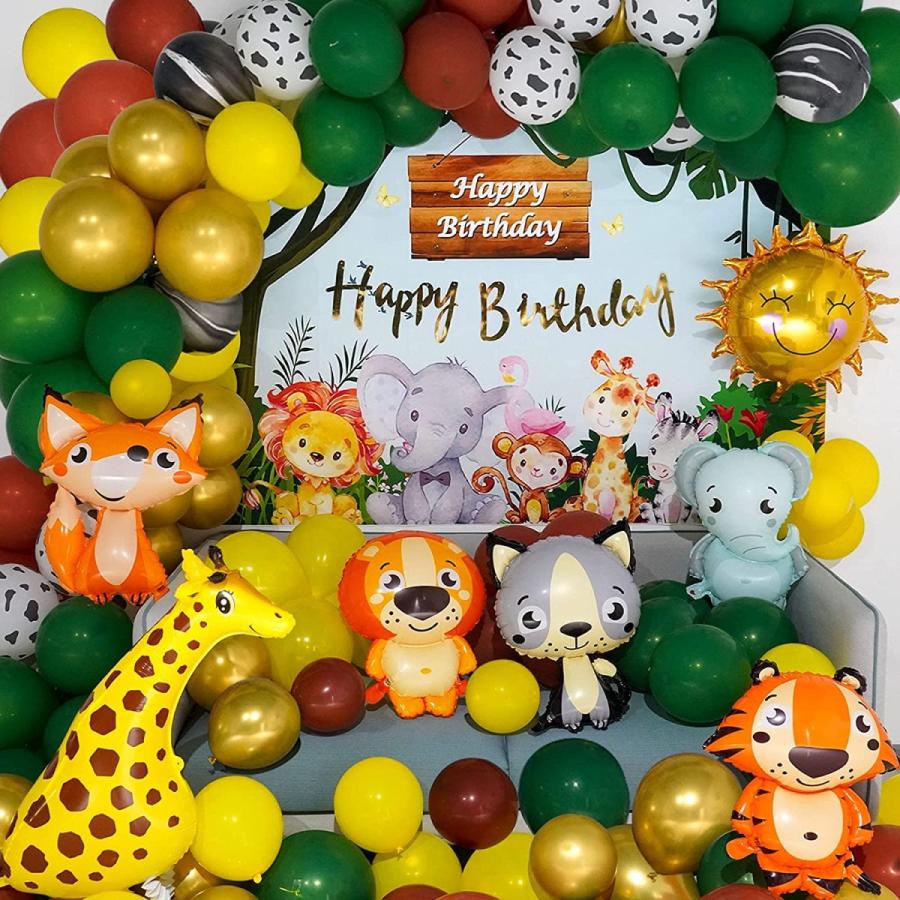 子供の動物の誕生日パーティーの装飾ジャングルサファリお誕生日おめでとうバナー男の子の野生動物のバルーンジャングルのテーマ誕生日プレゼント-合計82個 ビンテージおもちゃ