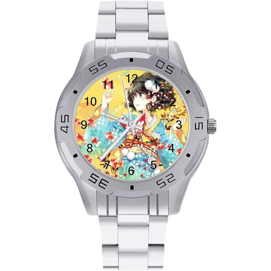 ビジネス スチールバンドウォッチ メンズ腕時計 アニメ 可愛い 少女 葉柄 金魚柄 ウオッチ ステンレスバンド クオーツムーブメント 時計バンド 男性 腕時計 Www Geminicorp Be