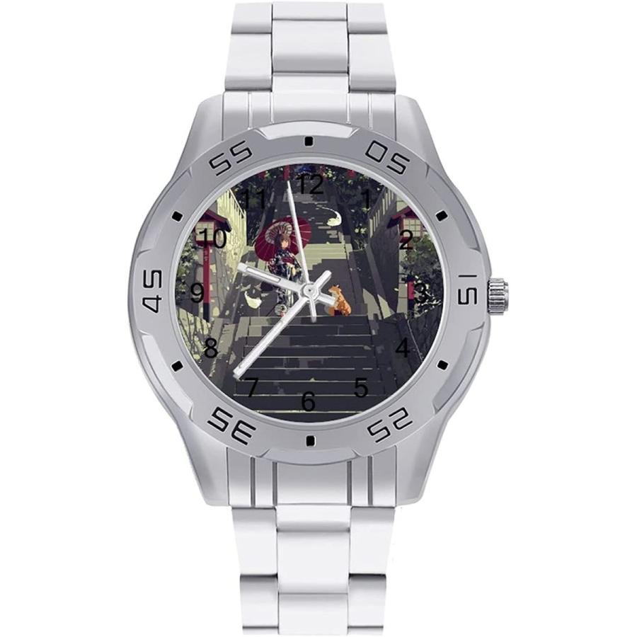 ビジネス スチールバンドウォッチ メンズ腕時計 アニメ 可愛い 少女 京和傘 狐柄 ウオッチ ステンレスバンド クオーツムーブメント 時計バンド 男性 腕時計 Bollywoodpapa Com
