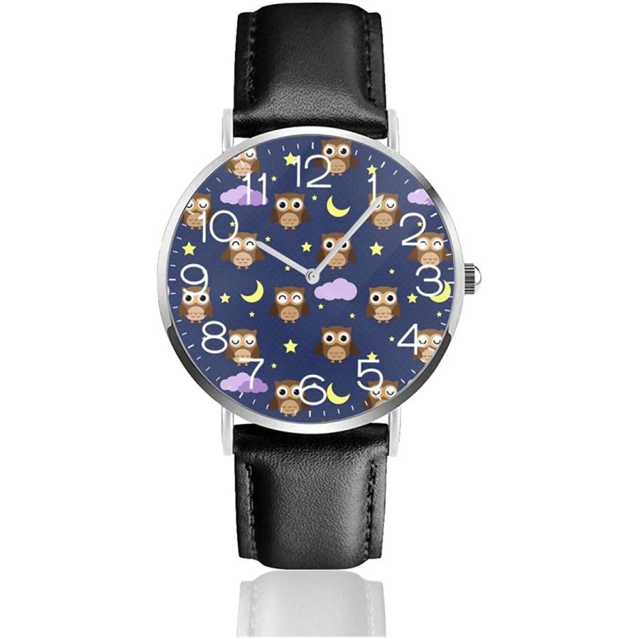 腕時計 メンズ シンプル 薄型 日付表示 防水とスクラッチ耐性 アナログ クォーツ時計 革ベルト かわいい フクロウ柄 おしゃれ ビジネスウォッチ ベ 腕時計 Www Finstart Hr