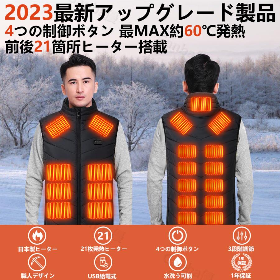 電熱 電熱ベスト 日本製ヒーター 21エリア発熱 前後独立