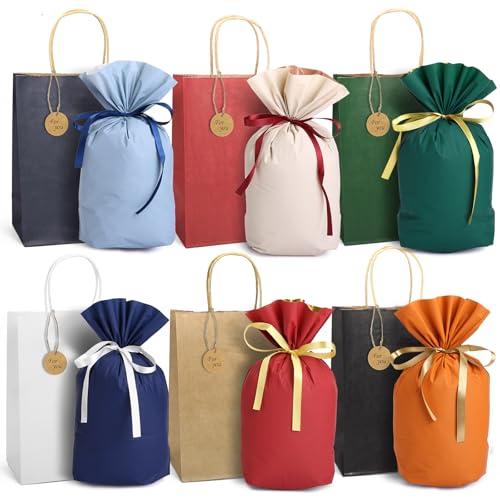 ラッピング 袋 中 プレゼント袋 M 紙袋 ギフト 袋 6色 12枚入  ３サイズ展開 手提げ袋 リボン付き 巾着袋 ギフトバッグ 大きい ラッピング用品 包装用品 感謝 お の商品画像