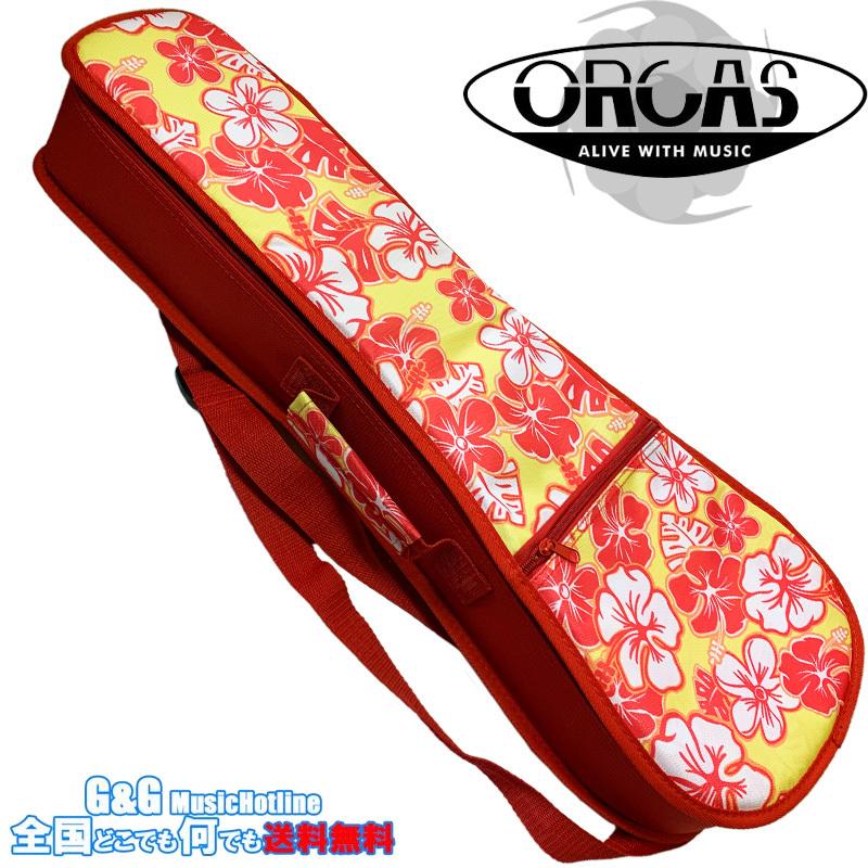 ORCAS コンサートウクレレ用ギグバッグ OUFL-2 RED レッド 花柄 ソプラノウクレレケース オルカス｜gandgmusichotline