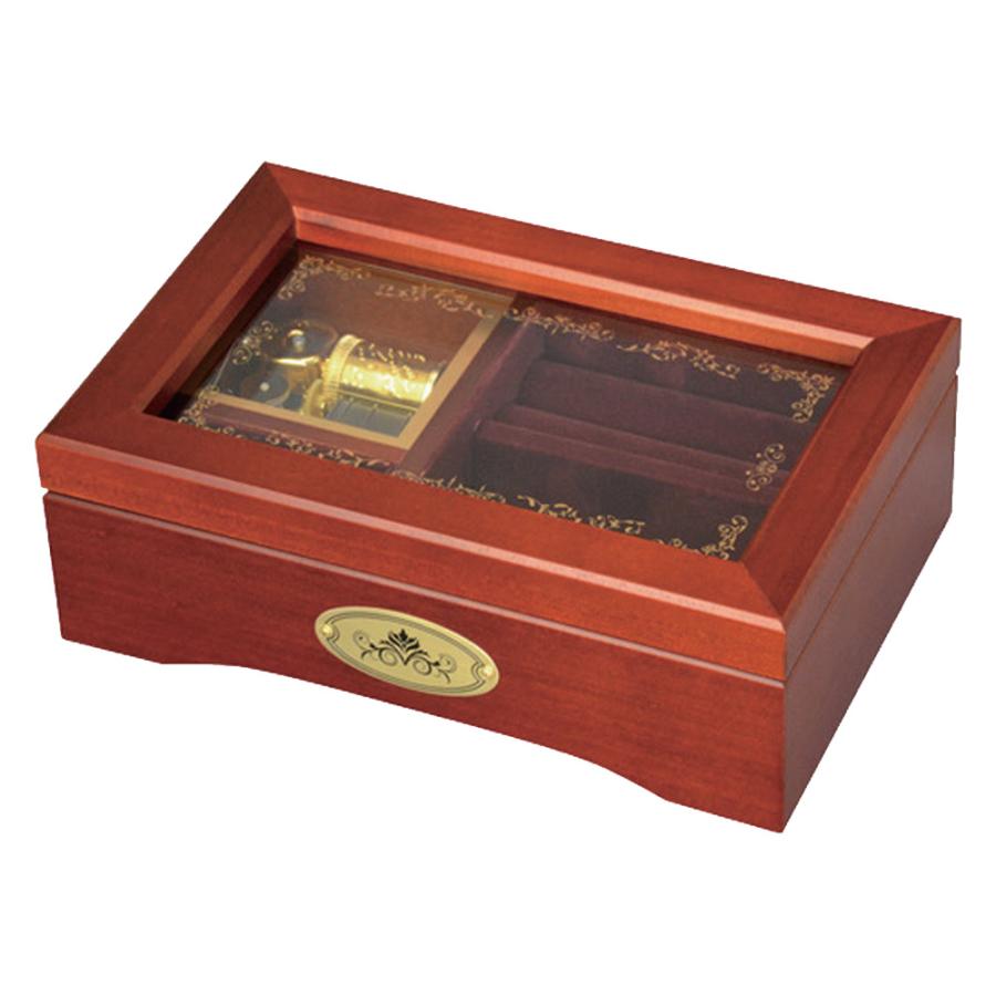 23弁木製宝石箱オルゴール 23弁木製ガラス窓オルゴールBOX 茶 ニデック