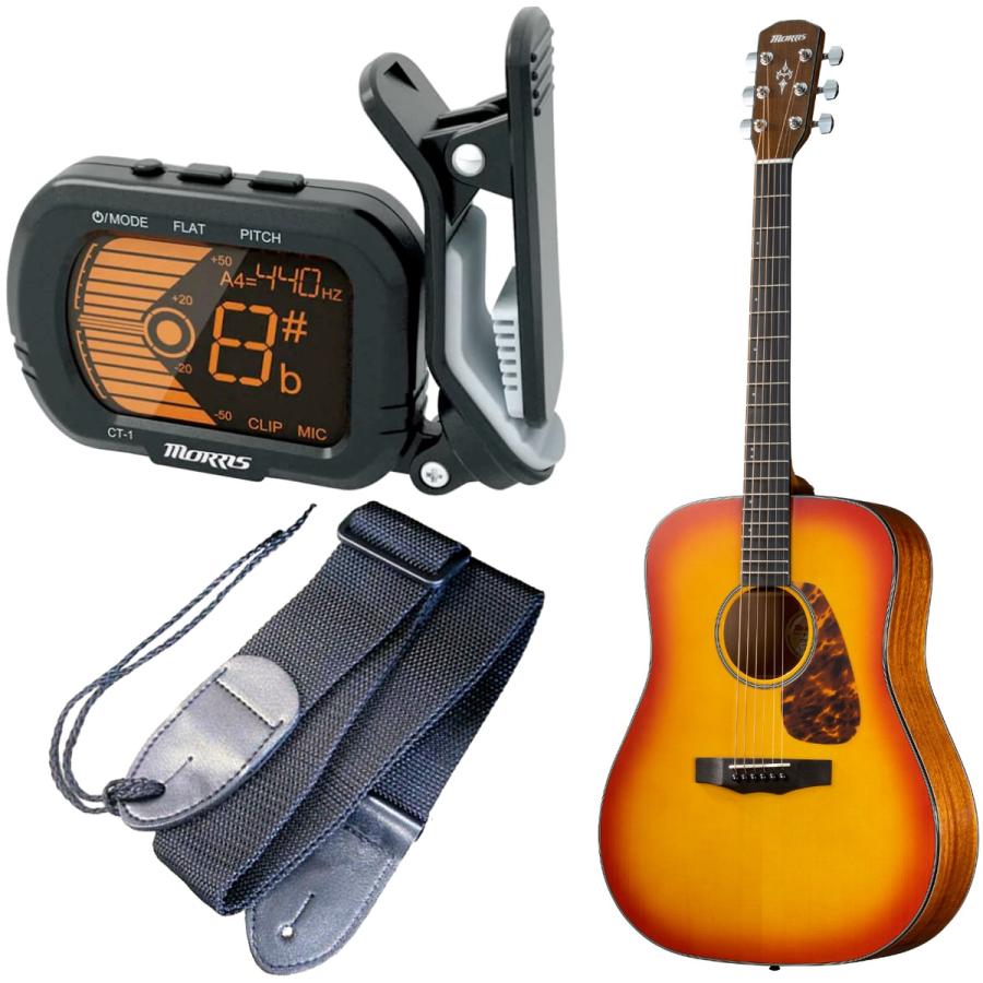 Morris チューナーとギターストラップもセット MORRIS ACOUSTIC GUITAR