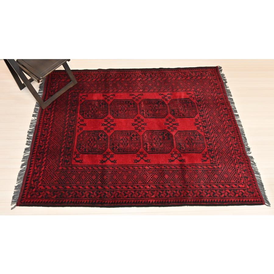 アフガニスタン絨毯 ウール100％ マット 142×192 ｃｍ　レッド_1