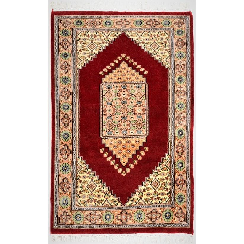 手織りパキスタン絨毯 中心柄デザインの絨毯 77×123 ｃｍ 玄関マット　レッド_6