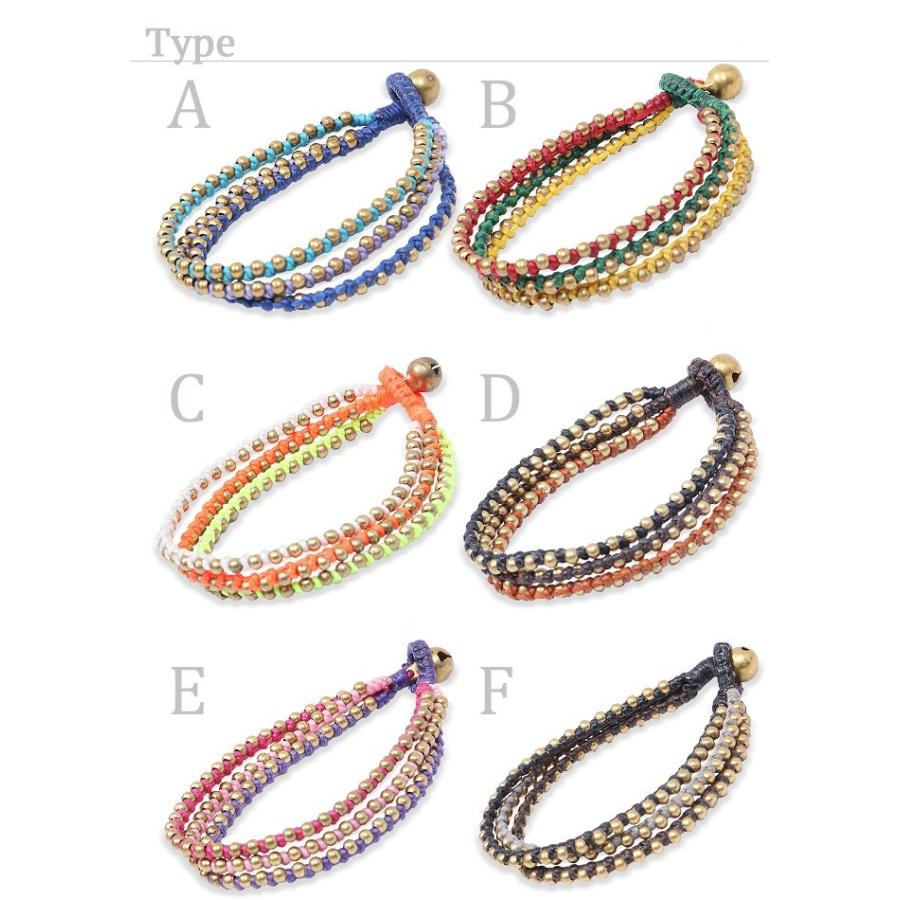エスニック ブレスレット 3連 レディース 6タイプ 夏 重ね付け 多重巻 