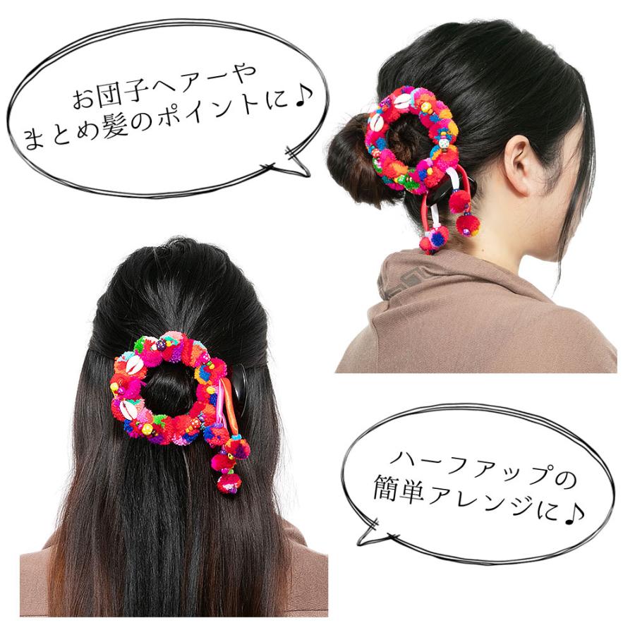 エスニック ヘアクリップ モン族 チャーム バレッタ カラフル ポンポン 