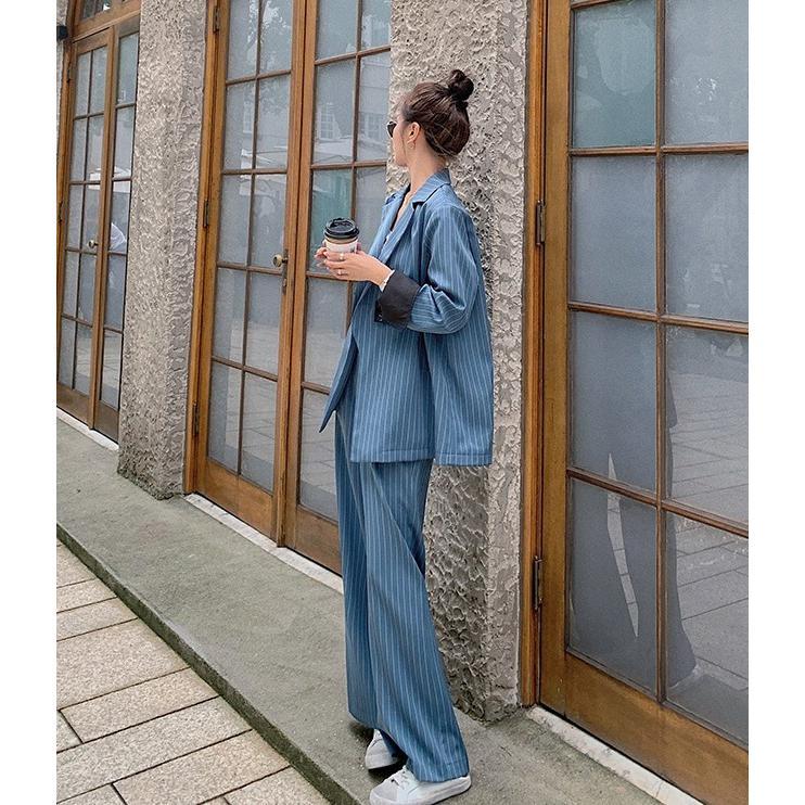 パンツスーツ セットアップ レディース おしゃれ カジュアルスーツ ストライプ スーツ ワイドパンツ オフィス 通勤服 大きいサイズ ゆったり 個性的_11
