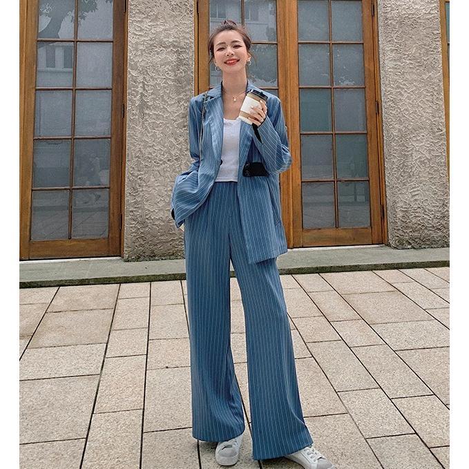 パンツスーツ セットアップ レディース おしゃれ カジュアルスーツ ストライプ スーツ ワイドパンツ オフィス 通勤服 大きいサイズ ゆったり 個性的_12