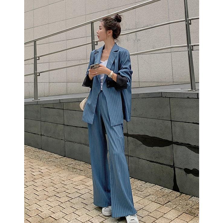 パンツスーツ セットアップ レディース おしゃれ カジュアルスーツ ストライプ スーツ ワイドパンツ オフィス 通勤服 大きいサイズ ゆったり 個性的_1