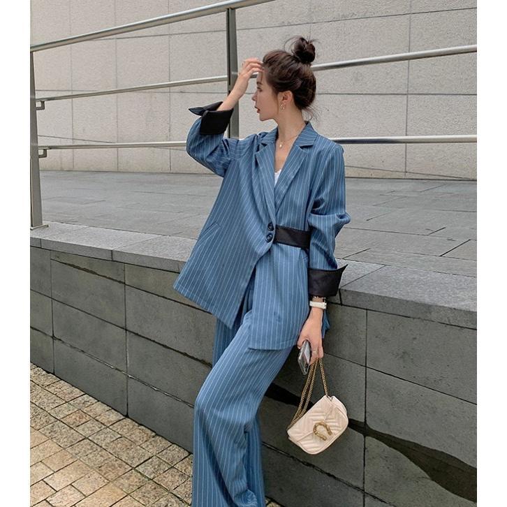 パンツスーツ セットアップ レディース おしゃれ カジュアルスーツ ストライプ スーツ ワイドパンツ オフィス 通勤服 大きいサイズ ゆったり 個性的_3