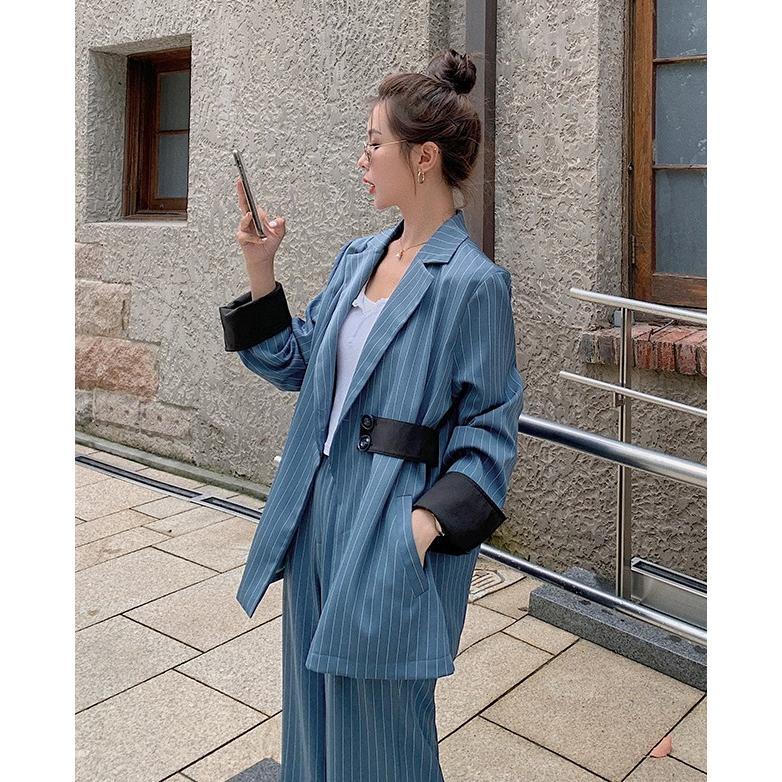 パンツスーツ セットアップ レディース おしゃれ カジュアルスーツ ストライプ スーツ ワイドパンツ オフィス 通勤服 大きいサイズ ゆったり 個性的_6