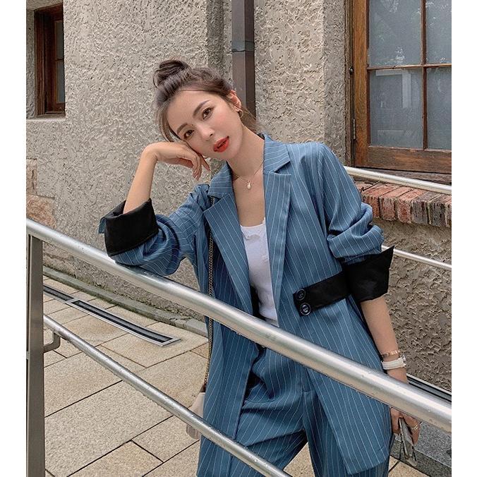 パンツスーツ セットアップ レディース おしゃれ カジュアルスーツ ストライプ スーツ ワイドパンツ オフィス 通勤服 大きいサイズ ゆったり 個性的_7