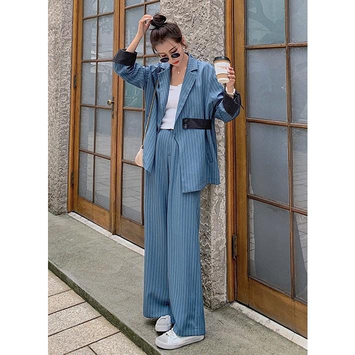 パンツスーツ セットアップ レディース おしゃれ カジュアルスーツ ストライプ スーツ ワイドパンツ オフィス 通勤服 大きいサイズ ゆったり 個性的_9