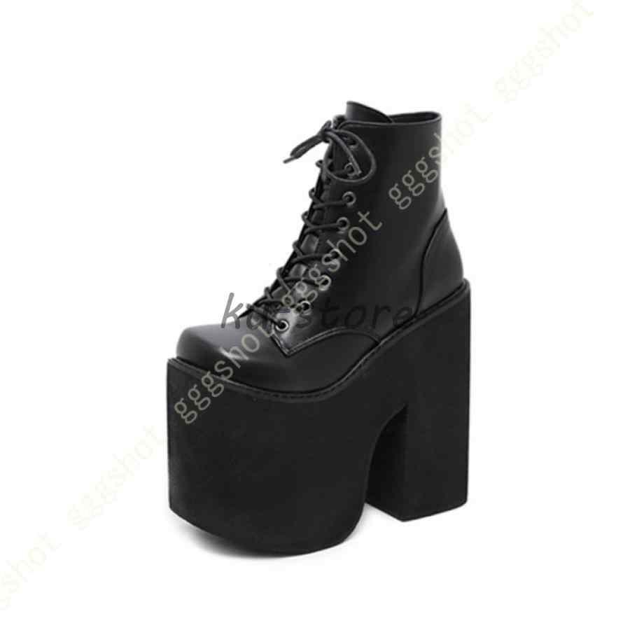 17cm 厚底 ショートブーツ ブーティー 太ヒール チャンキー レース