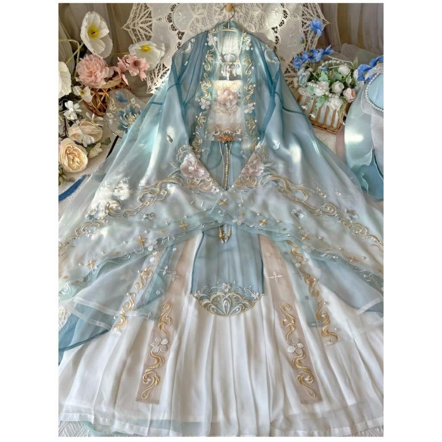 華やか漢服 振り袖羽織 3点/4点セット 花ししゅう 刺繍 中国古代宮廷衣装 変装 仮装 華流コスプレ 舞台衣装 チャイナ風 ステージ 撮影衣装 レディース 中華服 中_3