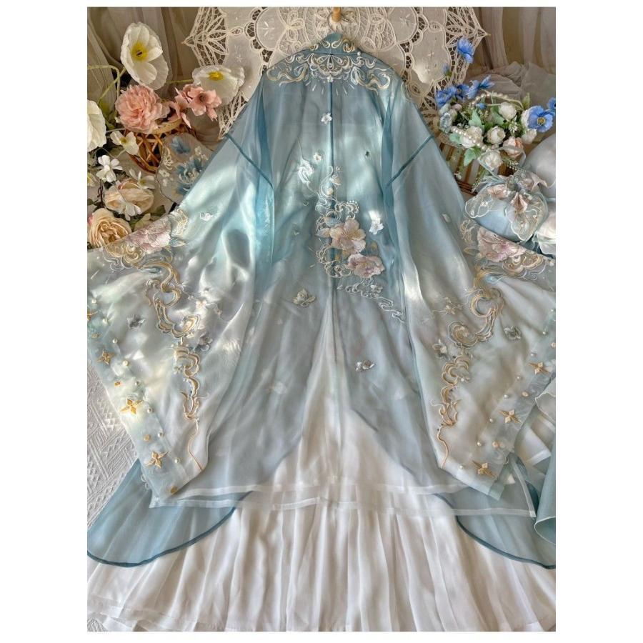 華やか漢服 振り袖羽織 3点/4点セット 花ししゅう 刺繍 中国古代宮廷衣装 変装 仮装 華流コスプレ 舞台衣装 チャイナ風 ステージ 撮影衣装 レディース 中華服 中_4
