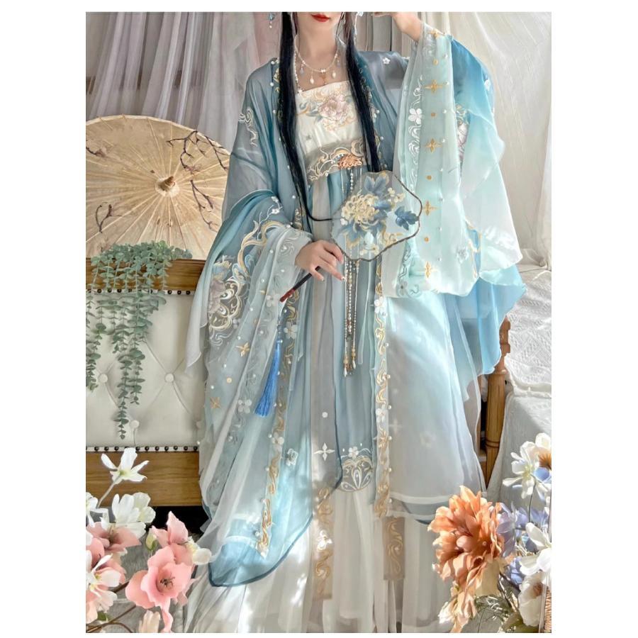 華やか漢服 振り袖羽織 3点/4点セット 花ししゅう 刺繍 中国古代宮廷衣装 変装 仮装 華流コスプレ 舞台衣装 チャイナ風 ステージ 撮影衣装 レディース 中華服 中_6
