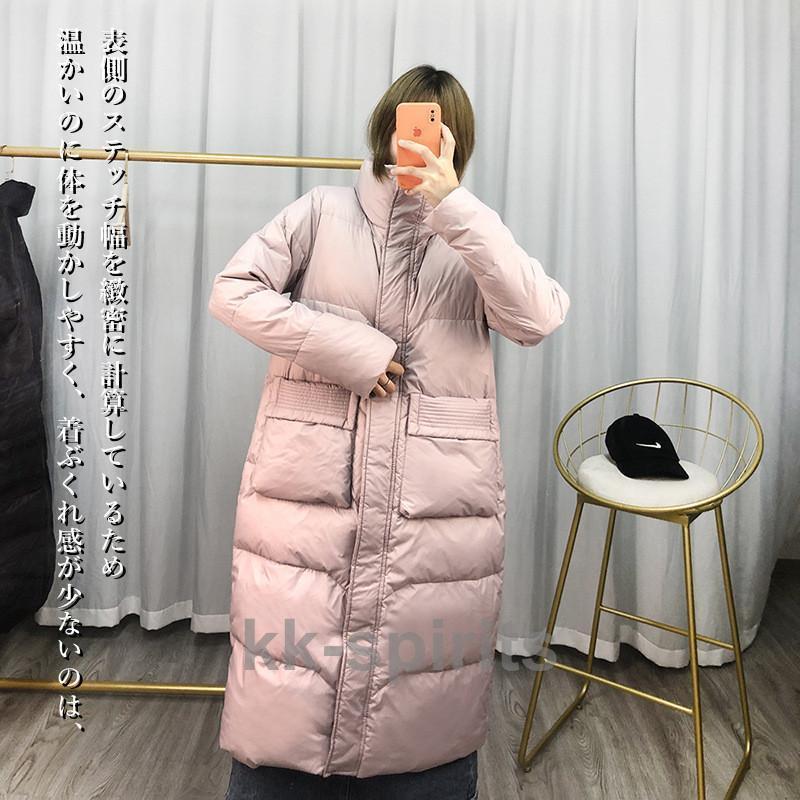 ダウンコート コート レディース 冬 ダウン ロングコート 立ち襟 大きめポケット アウター ビジネス 高級 上質 上品 冬物の画像
