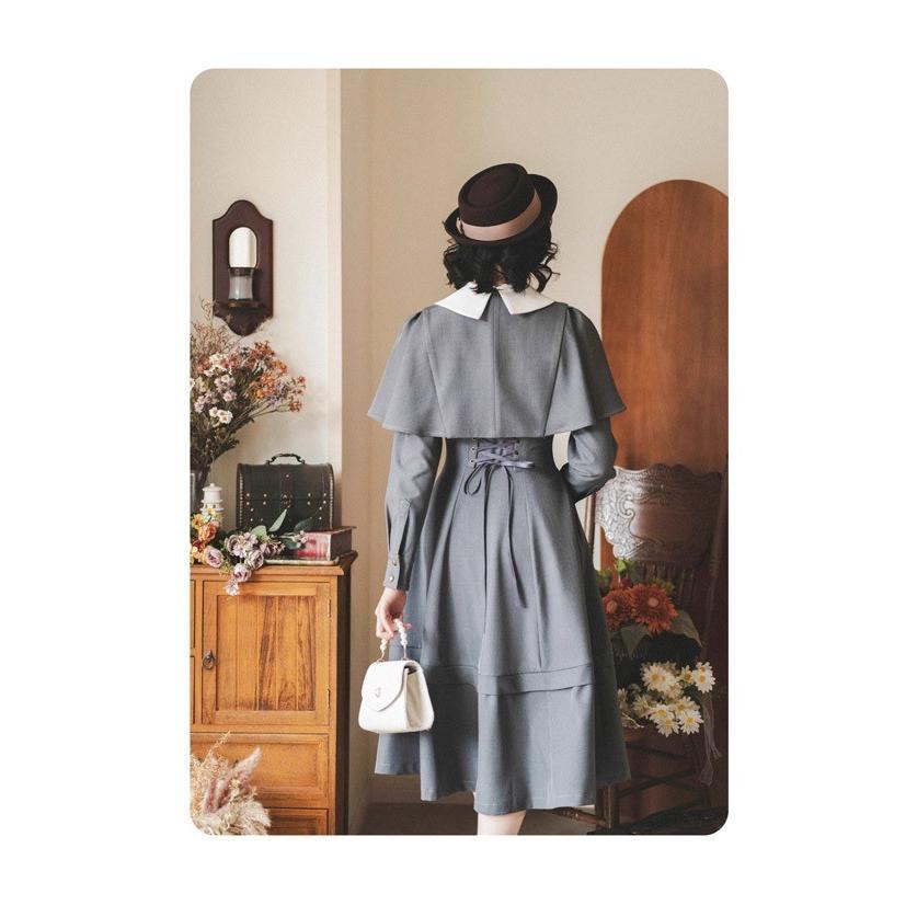 ロリータ ワンピース レディース マント ケープ ロリィタ クラシックロリータ クラロリ クラシカルロリータ レトロ 2点セット 春 秋 冬 ハイウエスト エレガントの画像