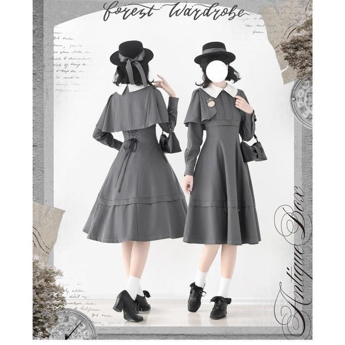 ロリータ ワンピース レディース マント ケープ ロリィタ クラシックロリータ クラロリ クラシカルロリータ レトロ 2点セット 春 秋 冬 ハイウエスト エレガントの画像