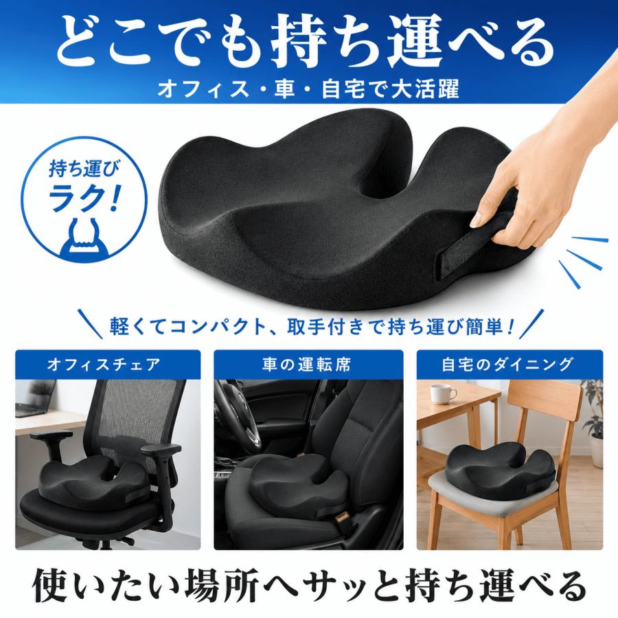 腰痛クッション　椅子用　腰を守って大きく折り畳み　気嚢タイプ 腰痛クッション 取手付き 持ち運び 高密度55D 3D構造 滑り止め 低反発