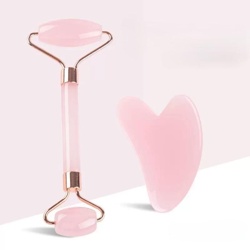 ★厳選NEW★お顔✳︎首筋マッサージ【ローズクォーツ♡天然石美顔ローラー】❤️ 天然石 ローズクォーツ フェイスローラー ローズ ダブルヘッド