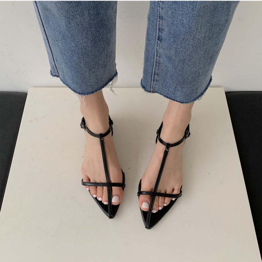 Tストラップサンダル ストラップサンダル ローヒールサンダル フラット