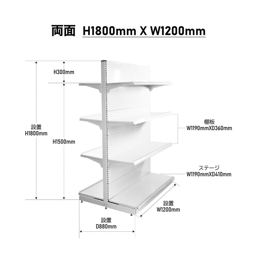 楽棚 店舗用 陳列什器 ゴンドラ什器 H1800-W1200（棚板付き 一式セット