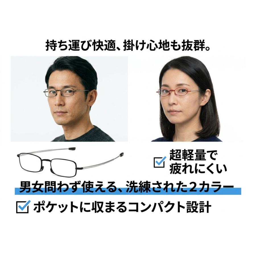 老眼鏡 折りたたみ式リーディンググラス 携帯用 軽量 コンパクト 度数+