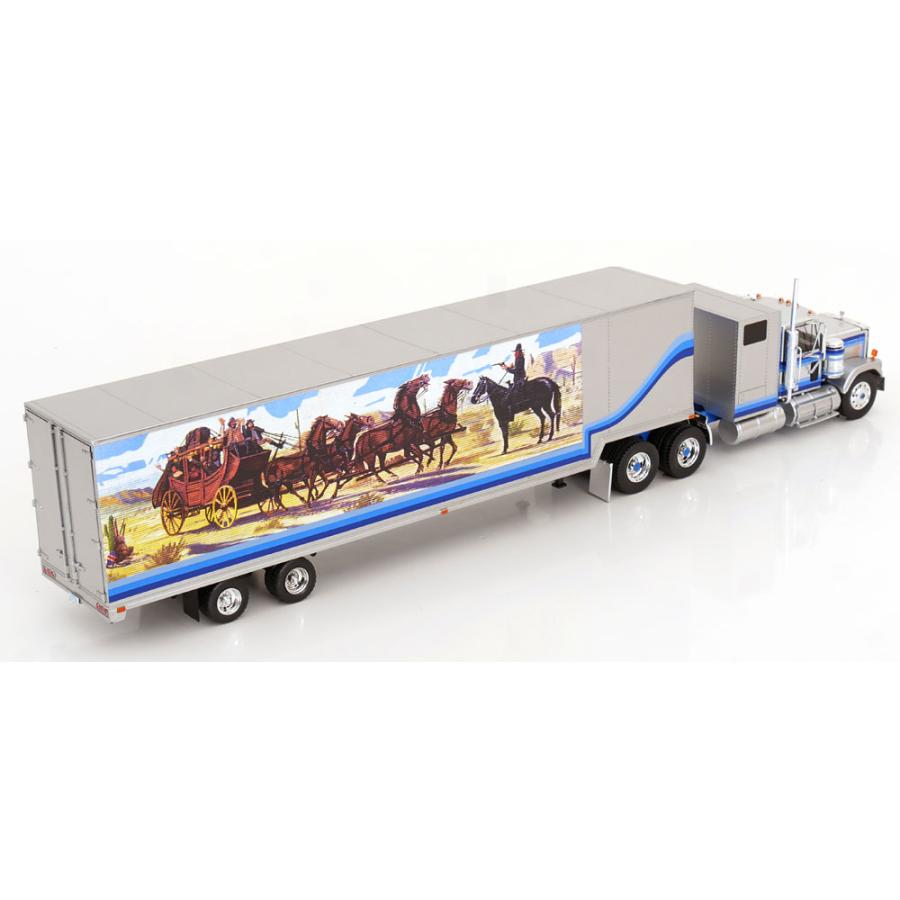 Ixo 1/43 GMC General towing vehicle with Trailer 1980 silver blue トレーラー イクソ ミニカーの画像
