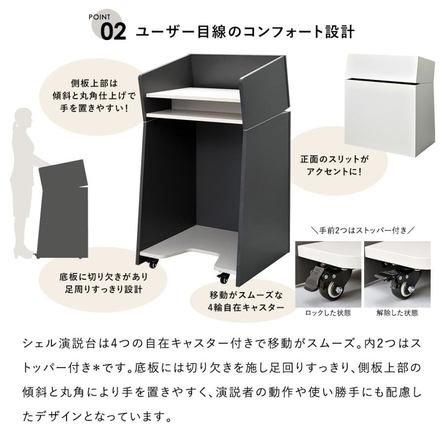 キャスター付き 2ヶ口コンセント付き 高級仕上 演説台 W600 ホワイト RFSED-60WH 木質 演台 講演台 R.F.YAMAKAWA製(事業所様限定)の画像