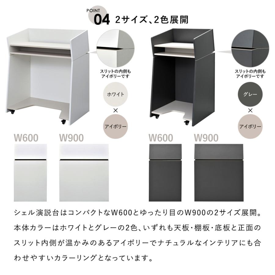 キャスター付き 2ヶ口コンセント付き 高級仕上 演説台 W600 ホワイト RFSED-60WH 木質 演台 講演台 R.F.YAMAKAWA製(事業所様限定)の画像