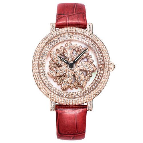 腕時計 モチーフが回転　Davena　ダヴェナ MAPLE メープル　レッド/ピンクゴールド