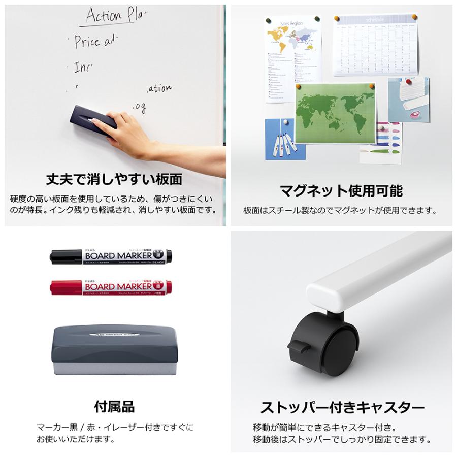 ホワイトボード 脚付き マーカーセット付き 無地 幅189.2cm 両面タイプ 投影対応 プラス オフィス 会議 ミーティング_5