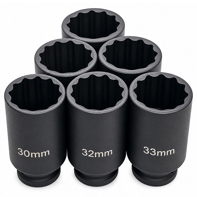 6pcハブナット用インパクトソケットセット 30mm 32mm 33mm 34mm 35mm
