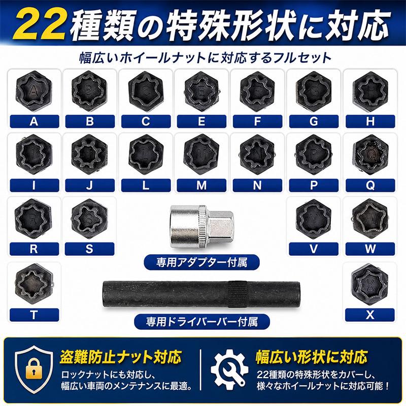 アウディ車輛適合 22点 特殊ホイールナットソケットセット B252