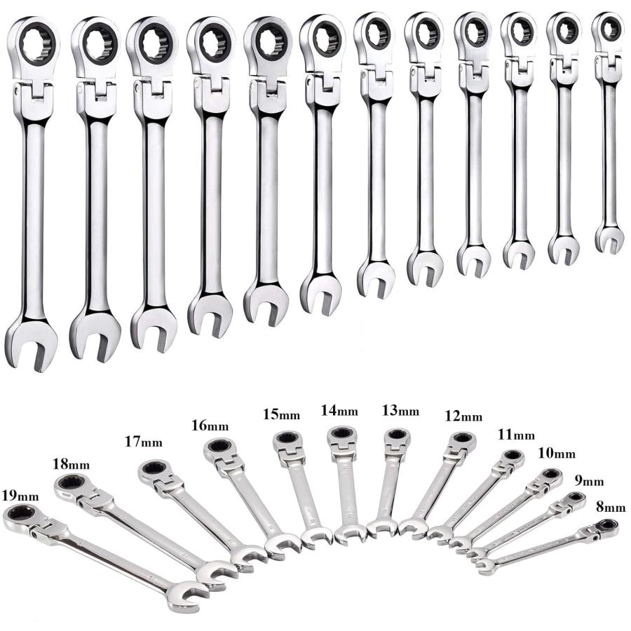 12PC フレキシブルギアレンチセット 8-19mm 高精度・高耐久工具セット