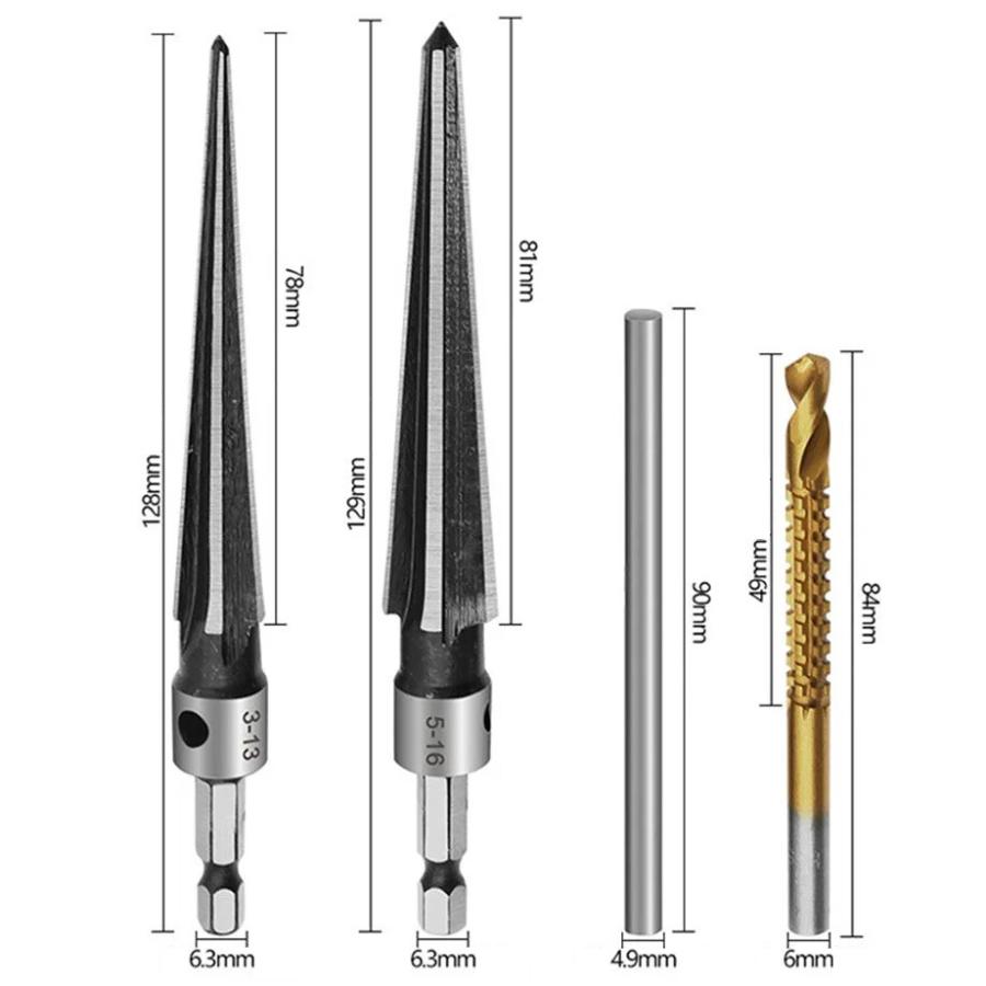 面取りテーパーリーマー 4点セット 3-13mm 5-16mm 六角軸 Tハンドル