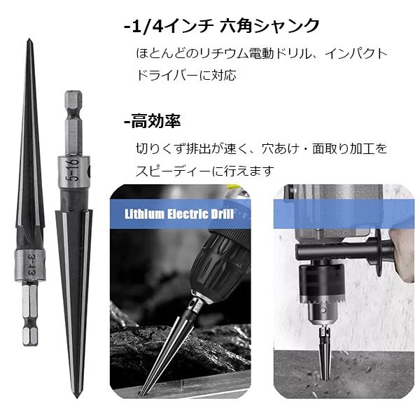面取りテーパーリーマー 4点セット 3-13mm 5-16mm 六角軸 Tハンドル