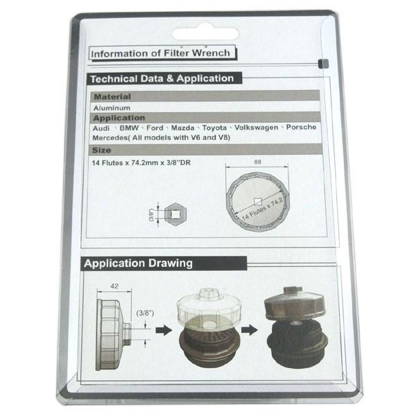 V6＆V8エンジン専用 オイルフィルターレンチ 74.2mm ろ紙タイプ N119