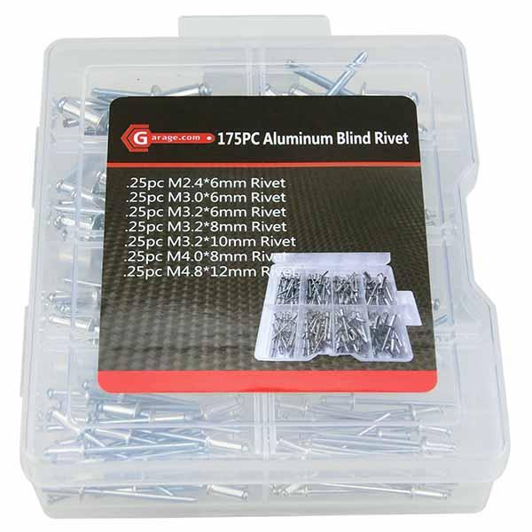 175pc アルミ材質 ブラインドリベットセット M2.4、M3.0、M3.2、M4.0、M4.8 T279 : Garage.com ...